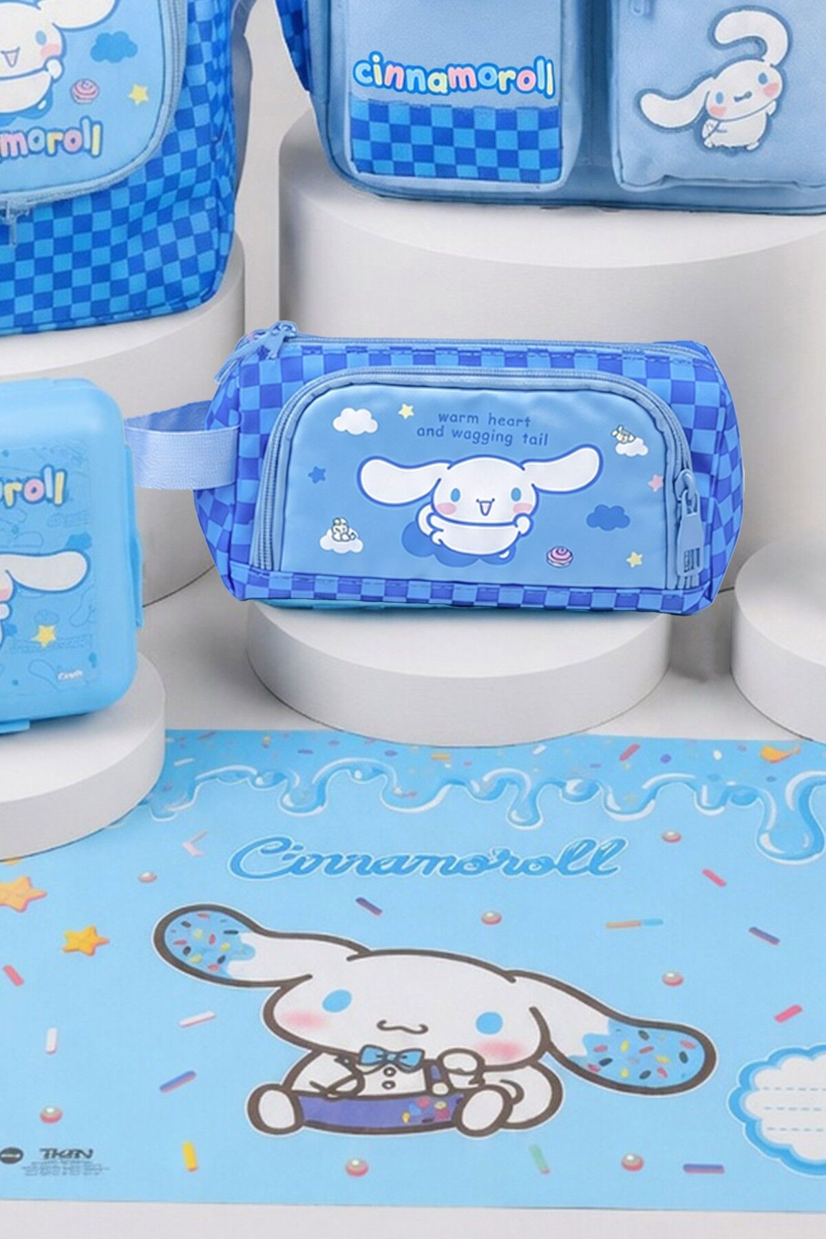 x Dekomus Lisanslı Cinnamoroll Blue Cloud Collection Okul,Termoslu Beslenme ve Kalem Çantası,Matara,Beslenme Kabı,Beslenme Örtüsü Seti