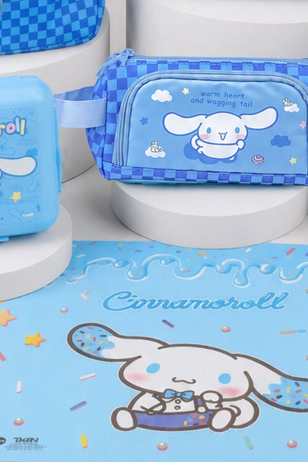 x Dekomus Lisanslı Cinnamoroll Blue Cloud Collection Okul,Termoslu Beslenme ve Kalem Çantası,Matara,Beslenme Kabı,Beslenme Örtüsü Seti