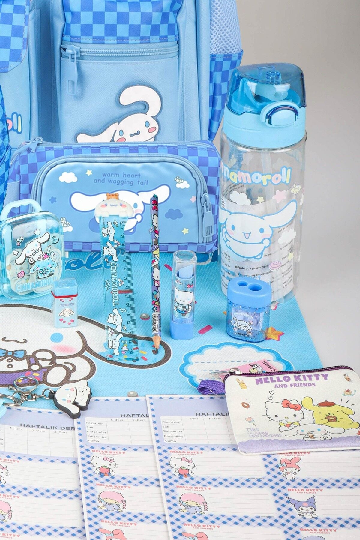 x Dekomus Lisanslı Cinnamoroll Blue Cloud Collection Full Kırtasiye Seti Okul,Termoslu Beslenme ve Kalem Çantası,Matara