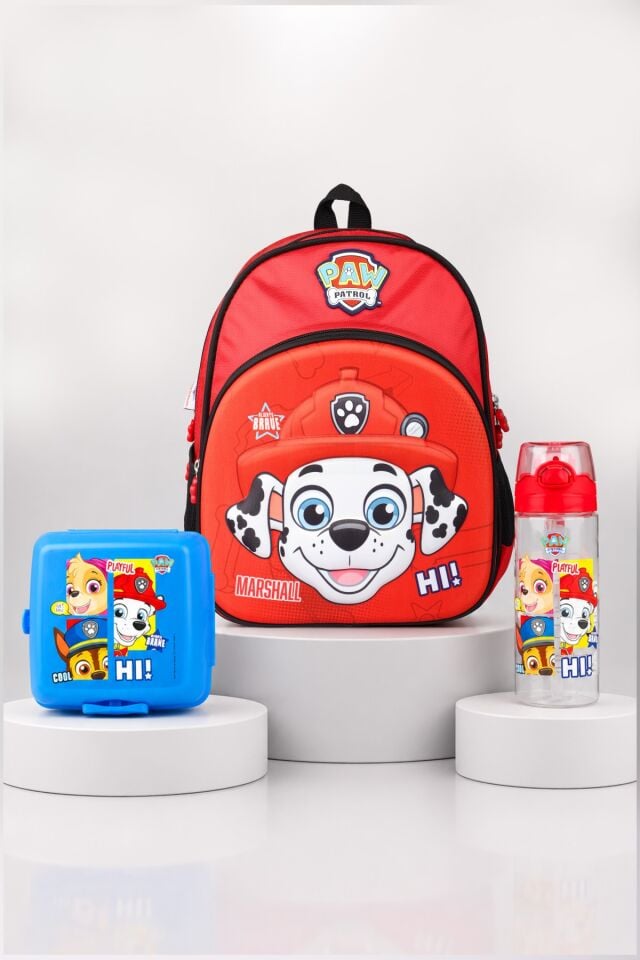 x Dekomus Lisanslı Paw Patrol Marshall 35 Cm Küçük Boy Anaokul Çantası,Beslenme Kabı,Matara Seti