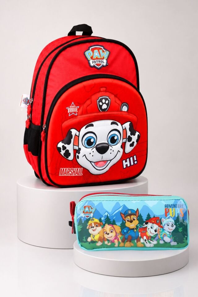 x Dekomus Lisanslı Paw Patrol Marshall 35 Cm Küçük Boy Anaokul Çantası ve Kalem Çantası Seti