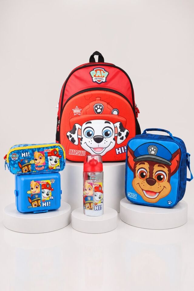 x Dekomus Lisanslı Paw Patrol Marshall 35 Cm Küçük Boy Anaokul,Termoslu Beslenme ve Kalem Çantası,Beslenme Kabı,Matara Seti