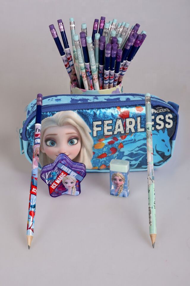 LİSANSLI FROZEN ELSA KALEM ÇANTASI,2 ADET SİLGİLİ KURŞUN KALEM , YILDIZ KALEMTRAŞ VE SİLGİ KIRTASİYE OKUL SETİ