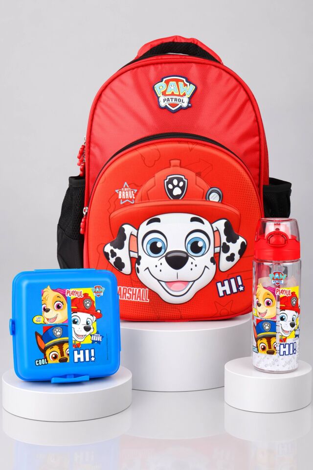 x Dekomus Lisanslı Paw Patrol Marshall 40 Cm Büyük Boy Okul Çantası,Beslenme Kabı,Matara Seti
