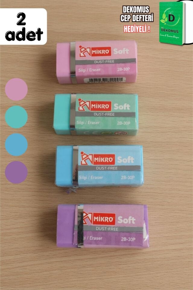x Dekomus Pastel Touch Collection ''2 Adet'' Silgi ''Dekomus Cep Defteri Hediyeli''