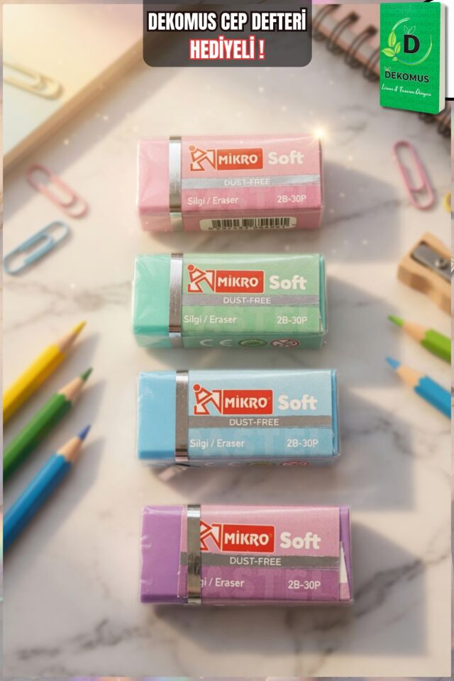x Dekomus Pastel Touch Collection ''2 Adet'' Silgi ''Dekomus Cep Defteri Hediyeli''