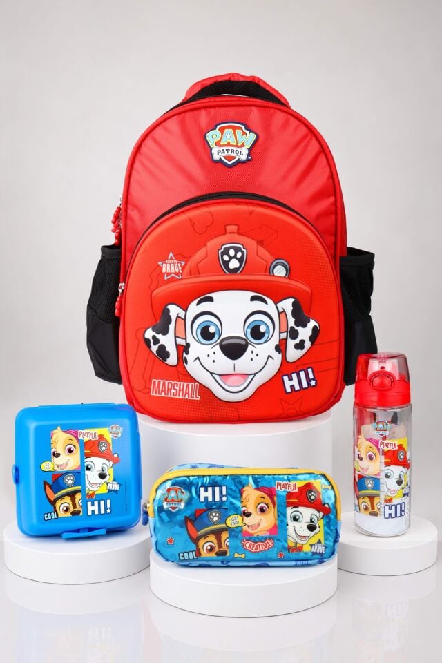 x Dekomus Lisanslı Paw Patrol Marshall 40 Cm Büyük Boy Okul Çantası,Kalem Çantası,Beslenme Kabı,Matara Seti