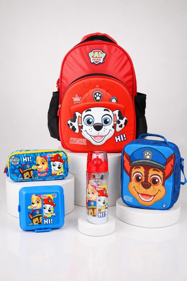 x Dekomus Lisanslı Paw Patrol Marshall 40 Cm Büyük Boy Okul,Termoslu Beslenme ve Kalem Çantası,Beslenme Kabı,Matara Seti