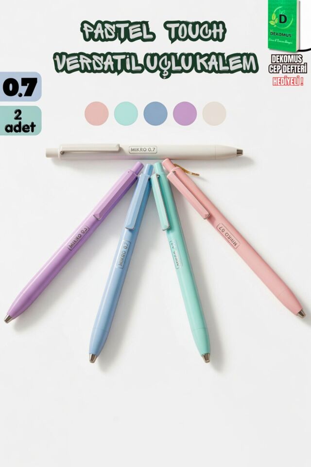x Dekomus Pastel Touch Collection ''2 Adet'' 0.7 Mm Uçlu Kalem ''Dekomus Cep Defteri Hediyeli''