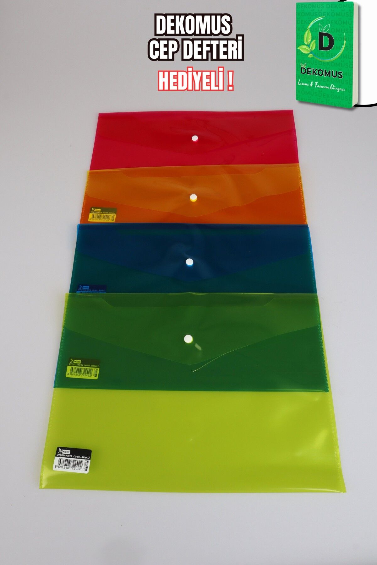 x Dekomus Rainbow Sort Collection 5 Adet Çıtçıt Dosya ''Dekomus Cep Defteri Hediyeli''