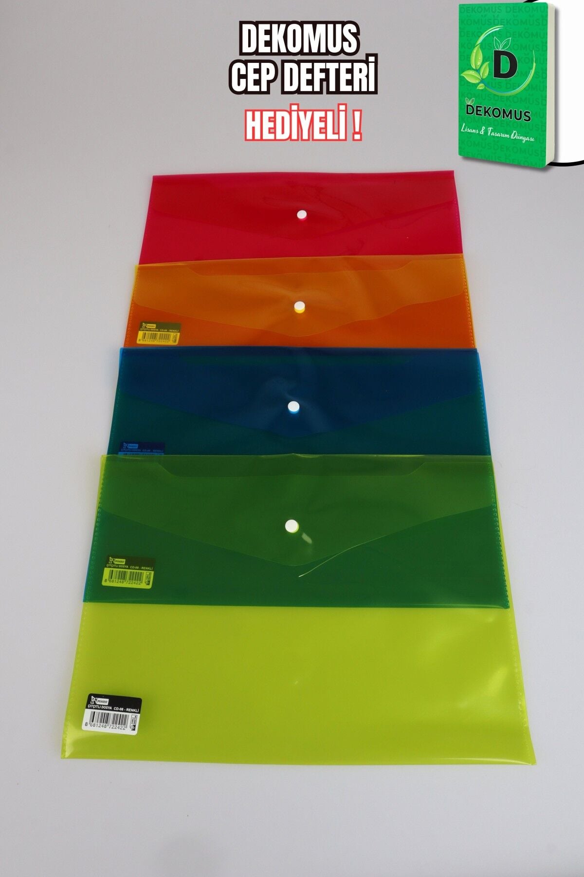 x Dekomus Rainbow Sort Collection 5 Adet Çıtçıt Dosya ''Dekomus Cep Defteri Hediyeli''