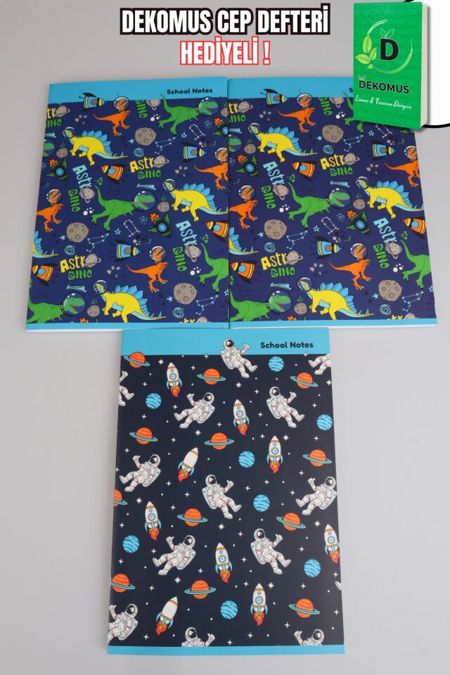 3 Adet A4 Defter Seti Astro Dino Explorer Collection 2 Adet Çizgili Defter Ve 1 Adet Kareli Defter 80 Yaprak