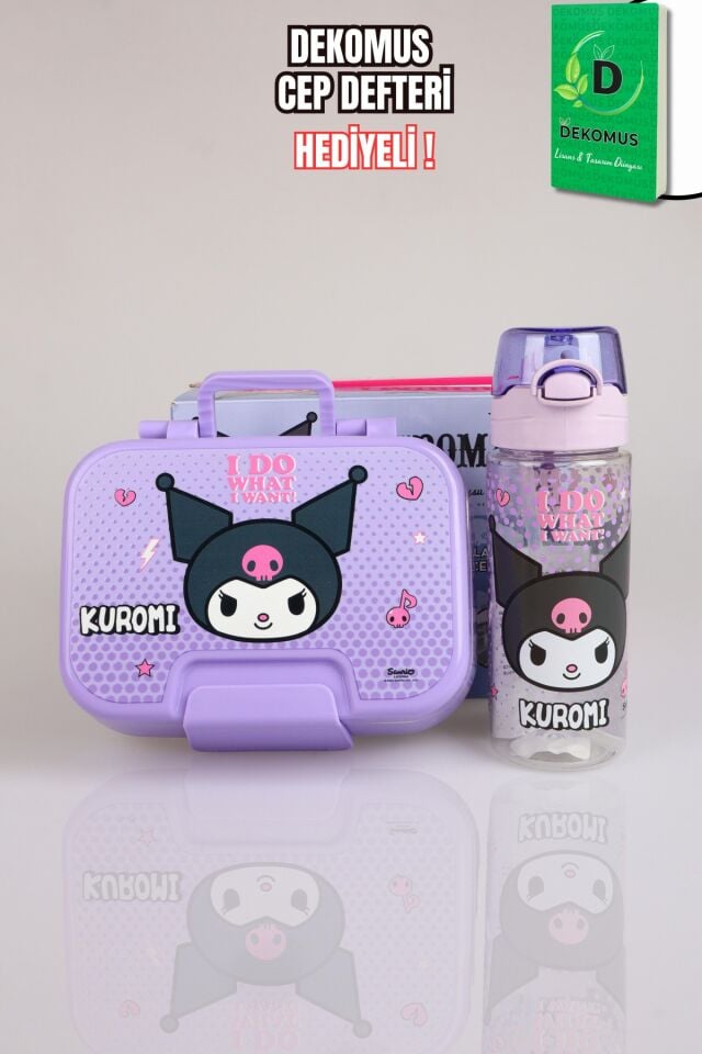 x Dekomus Lisanslı Kuromi Dark Charm Elite Collection Collection 2 Katlı Paslanmaz Çelik Yemek Kabı Ve 500 Ml Matara Seti