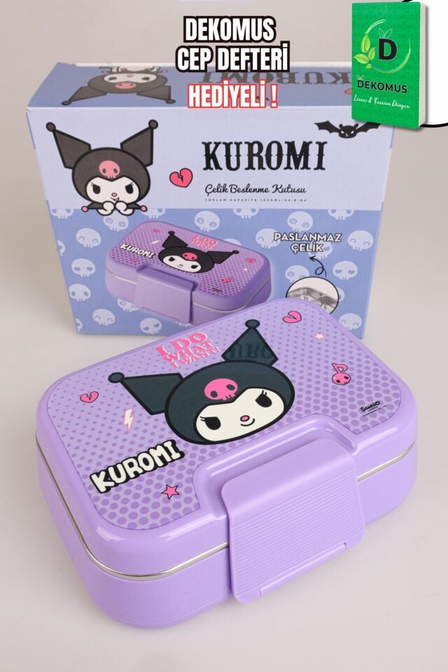 x Dekomus Lisanslı Kuromi Dark Charm Elite Collection 2 Katlı Paslanmaz Çelik Yemek Kabı ''Dekomus Cep Defteri Hediyeli''