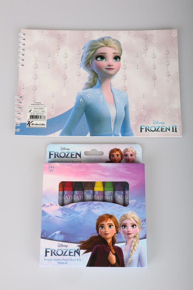 x Dekomus Lisanslı Elsa Frozen 8'Li Pastel Boya ve Resim Defteri Boyama Seti