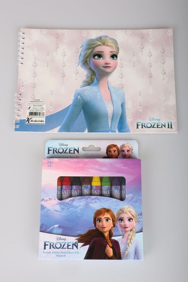 x Dekomus Lisanslı Elsa Frozen 8'Li Pastel Boya ve Resim Defteri Boyama Seti