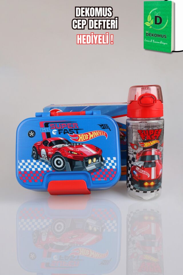 x Dekomus Lisanslı Hotwheels Super Fast Collection 2 Katlı Paslanmaz Çelik Yemek Kabı Ve 500 Ml Matara Seti