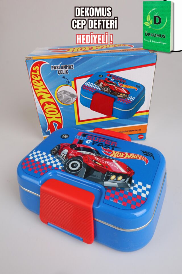 x Dekomus Lisanslı Hotwheels Super Fast Collection 2 Katlı Paslanmaz Çelik Yemek Kabı ''Dekomus Cep Defteri Hediyeli''