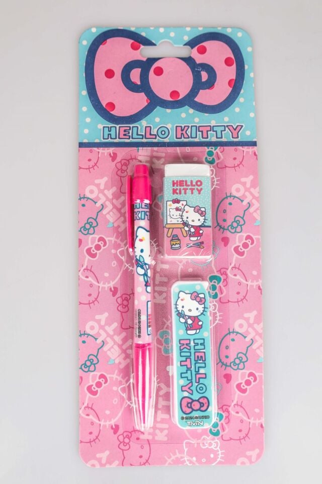 DEKOMUS İLE LİSANSLI HELLO KITTY VERSATİL UÇLU KALEM , SİLGİ VE 0.7 MM UÇ SETİ