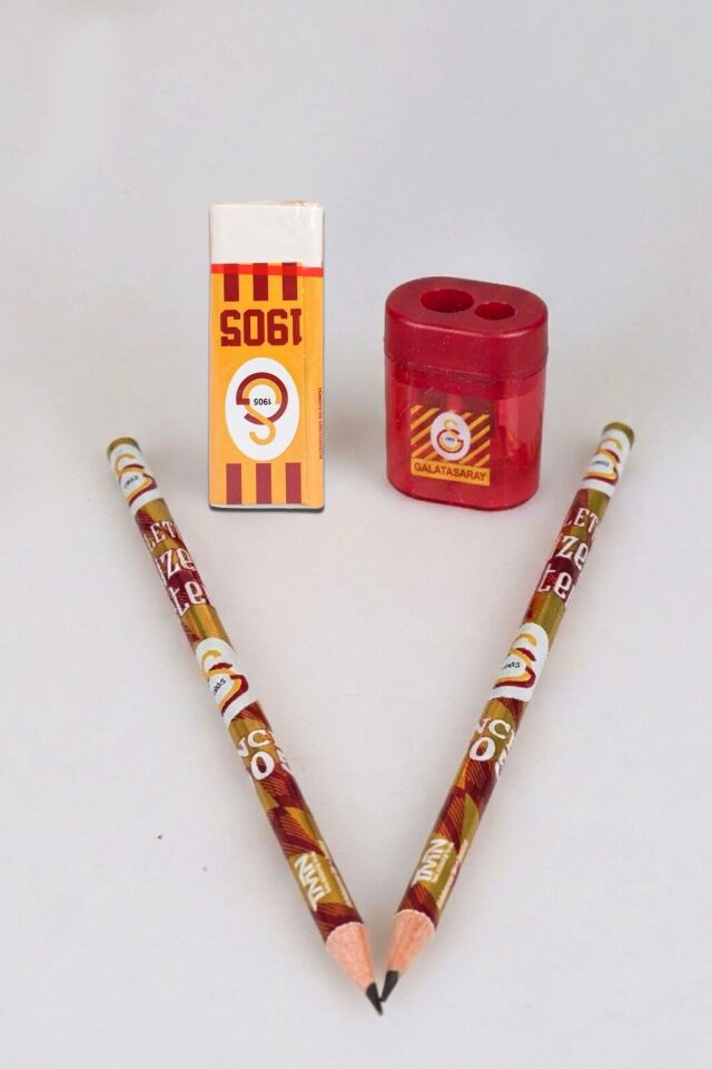 LİSANSLI GALATASARAY 2'Lİ KURŞUN KALEM ,SİLGİ VE KALEMTRAŞ SETİ
