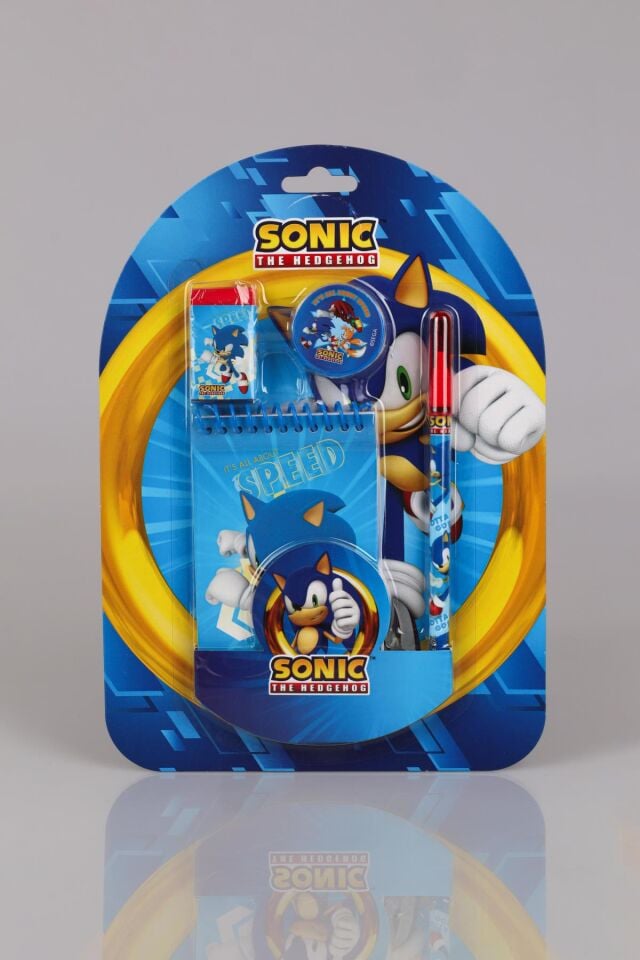 DEKOMUS İLE YENİ SEZON LİSANSLI SONIC 4'LÜ KIRTASİYE SETİ NOT DEFTERİ, SİLGİ,KALEMTRAŞ,GEÇMELİ KURŞUN KALEM