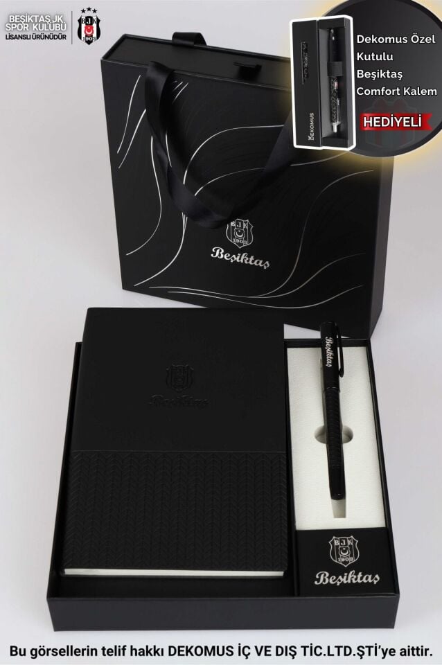 LİSANSLI BEŞİKTAŞ KUTULU VE ÇANTALI DERİ AJANDA VE ROLLER TÜKENMEZ KALEM SETİ ''DEKOMUS ÖZEL KUTULU KALEM COMFORT HEDİYELİ''