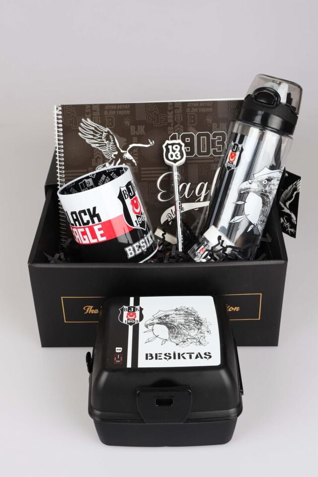 GIFT BOX ÖZEL KUTULU BEŞİKTAŞ BESLENME KABI VE 500 ML TRITAN MATARA İLE KIRTASİYE SETİ