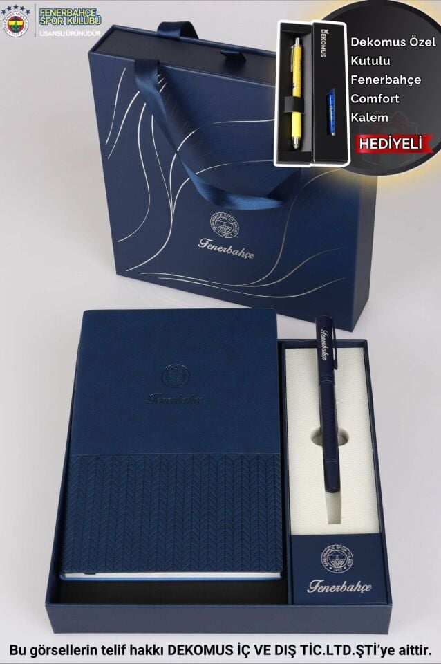 LİSANSLI FENERBAHÇE KUTULU VE ÇANTALI DERİ AJANDA VE ROLLER TÜKENMEZ KALEM SETİ ''DEKOMUS ÖZEL KUTULU KALEM COMFORT HEDİYELİ''