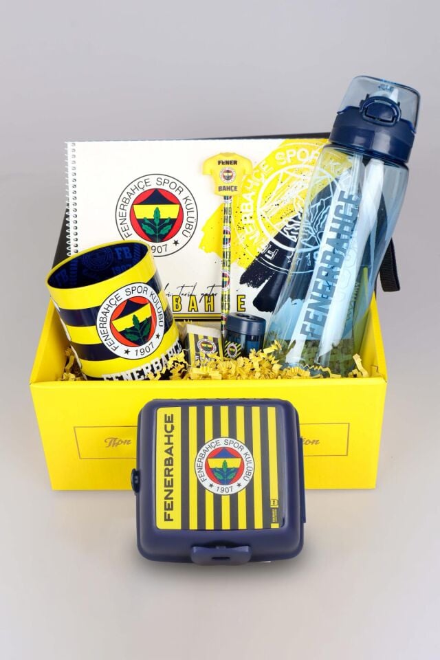 DEKOMUS GIFT BOX ÖZEL KUTULU FENERBAHÇE BESLENME KABI VE 700 ML TRITAN MATARA İLE KIRTASİYE SETİ