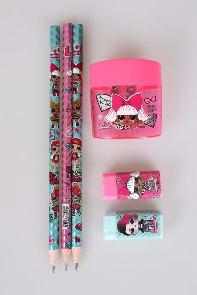 LİSANSLI L.O.L. SURPRISE 3 ADET KURŞUN KALEM,KALEMTRAŞ VE 2 ADET SİLGİ SETİ