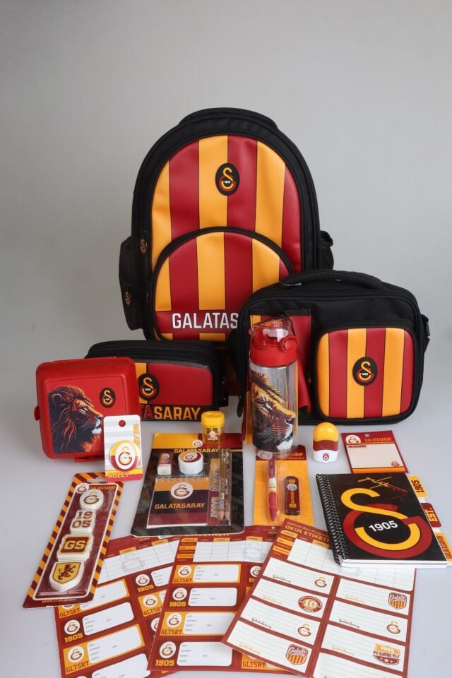 YENİ SEZON LİSANSLI GALATASARAY PARÇALI FULL KIRTASİYE OKUL SETİ ''LEON'' 3 BÖLMELİ OKUL,KALEM VE BESLENME ÇANTASI,700 ML MATARA,BESLENME KABI SETİ