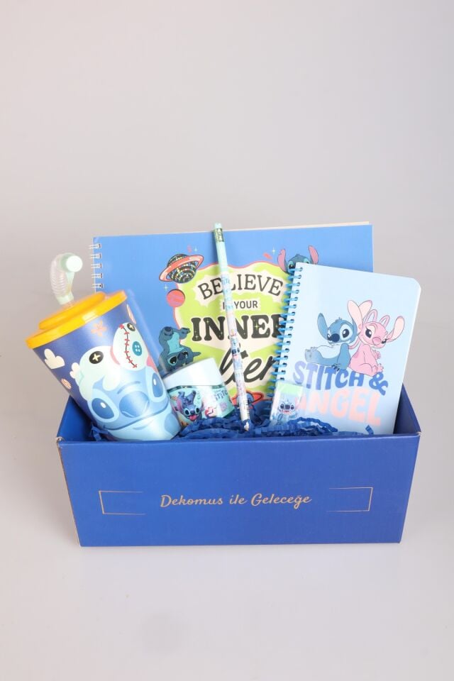DEKOMUS İLE ÖZEL KUTULU GIFT BOX LİSANSLI STITCH ''GALAXY POP'' KIRTASİYE SETİ RESİM DEFTERİ,KALEM,SİLGİ