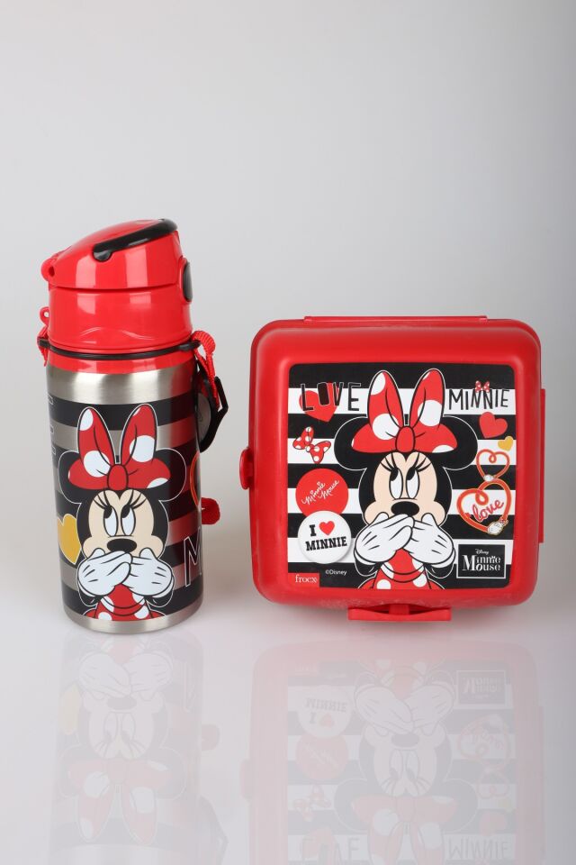 x Dekomus Lisanslı Minnie Mouse 500 ML Çelik Matara ve Beslenme Kabı Seti