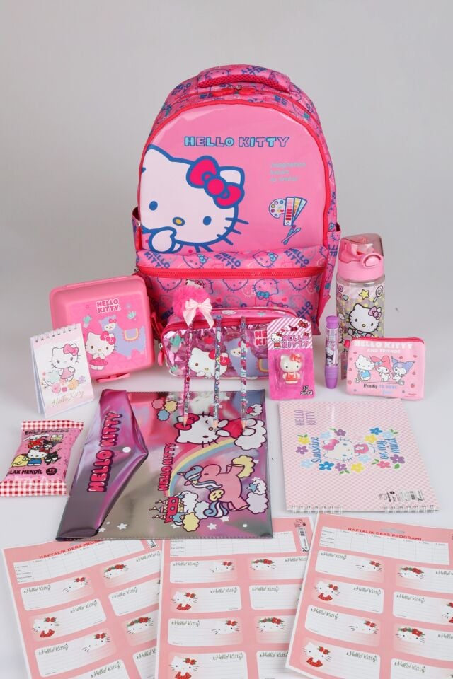 x Dekomus ''Candy Kitty Collection'' Hello Kitty Lisanslı Kırtasiye Seti Ortopedik İlkokul ve Kalem Çantası,Matara,Beslenme Kabı Seti