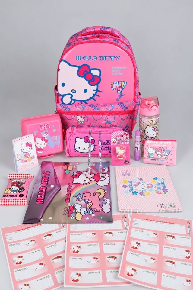 x Dekomus ''Candy Kitty Collection'' Hello Kitty Lisanslı Kırtasiye Seti Ortopedik İlkokul ve Kalem Çantası,Matara,Beslenme Kabı Seti