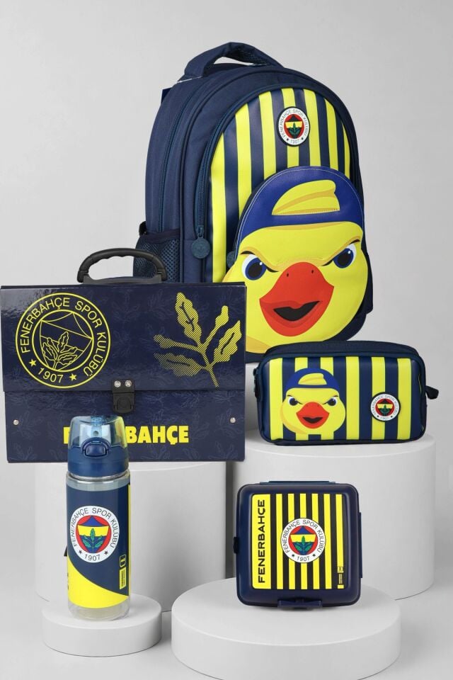 Lisanslı Fenerbahçe Yellow Collection 3D Baskılı Büyük Boy Okul,Saplı Çanta ve Kalem Çantası,Matara,Beslenme Kabı Seti