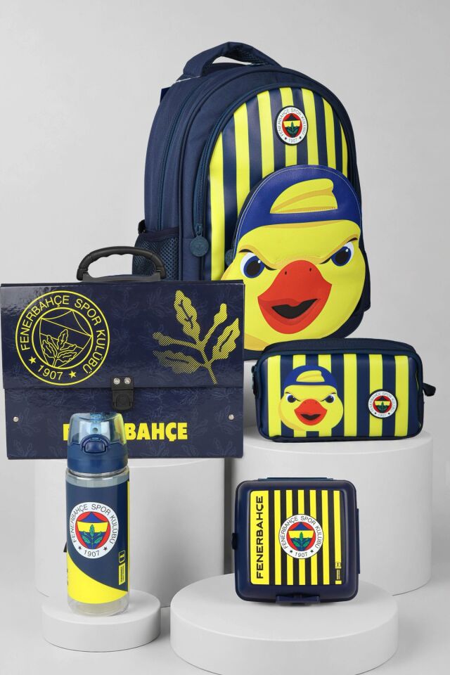 Lisanslı Fenerbahçe Yellow Collection 3D Baskılı Büyük Boy Okul,Saplı Çanta ve Kalem Çantası,Matara,Beslenme Kabı Seti