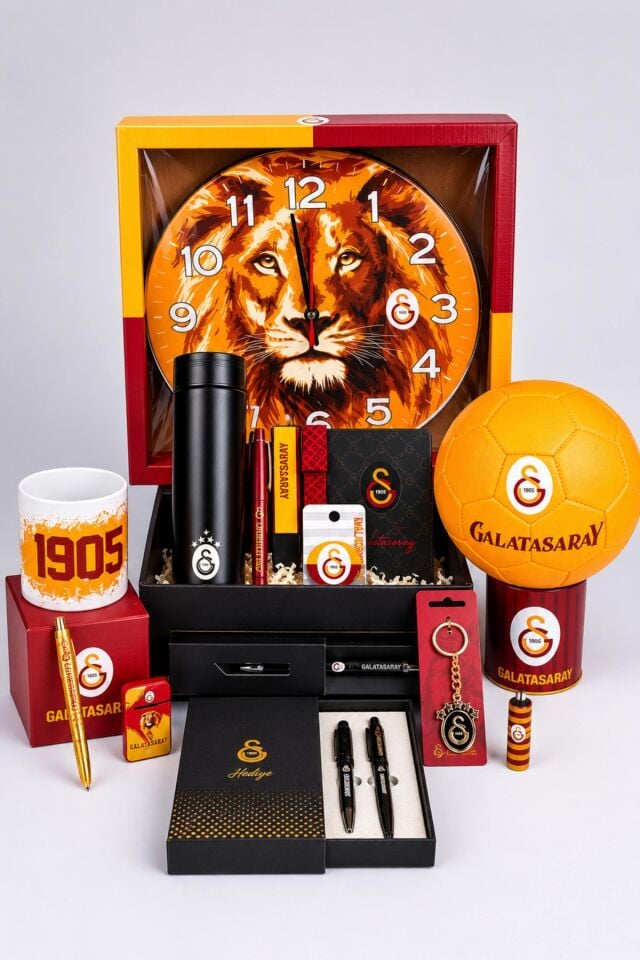 x Dekomus Lisanslı Galatasaray Özel Kutulu Premıum 20 Parça Full Yetişkin Seti Saat,Termos,Futbol Topu