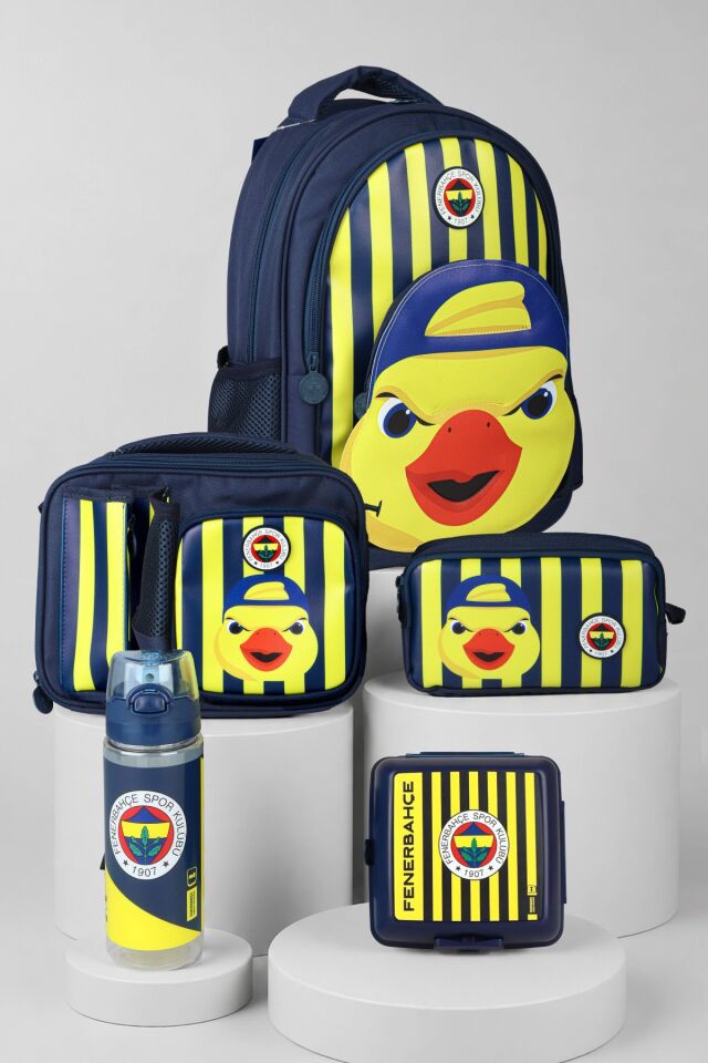 x Dekomus Lisanslı Fenerbahçe Yellow Collection 3D Baskılı Büyük Boy Okul,Beslenme ve Kalem Çantası,Matara,Beslenme Kabı Seti