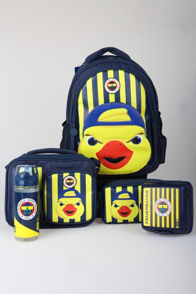 x Dekomus Lisanslı Fenerbahçe Yellow Collection 3D Baskılı Büyük Boy Okul,Beslenme ve Kalem Çantası,Matara,Beslenme Kabı Seti