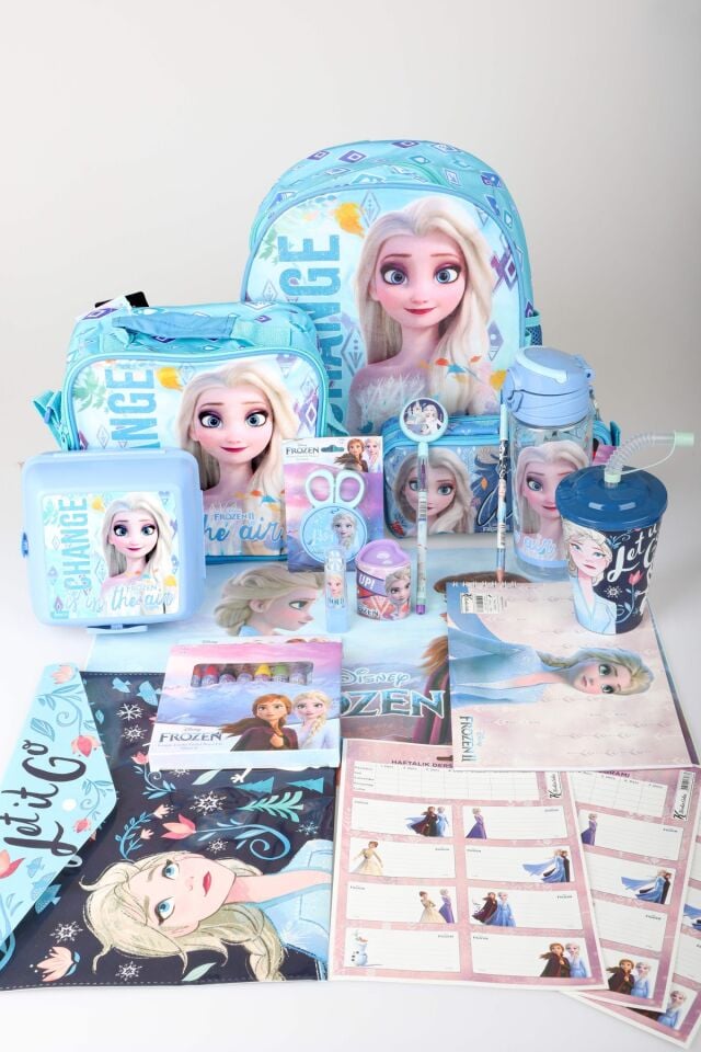 x Dekomus Lisanslı Elsa Frozen Full Kırtasiye Seti Anaokul,Beslenme ve Kalem Çantası,Beslenme Kabı,Matara,Beslenme Örtüsü