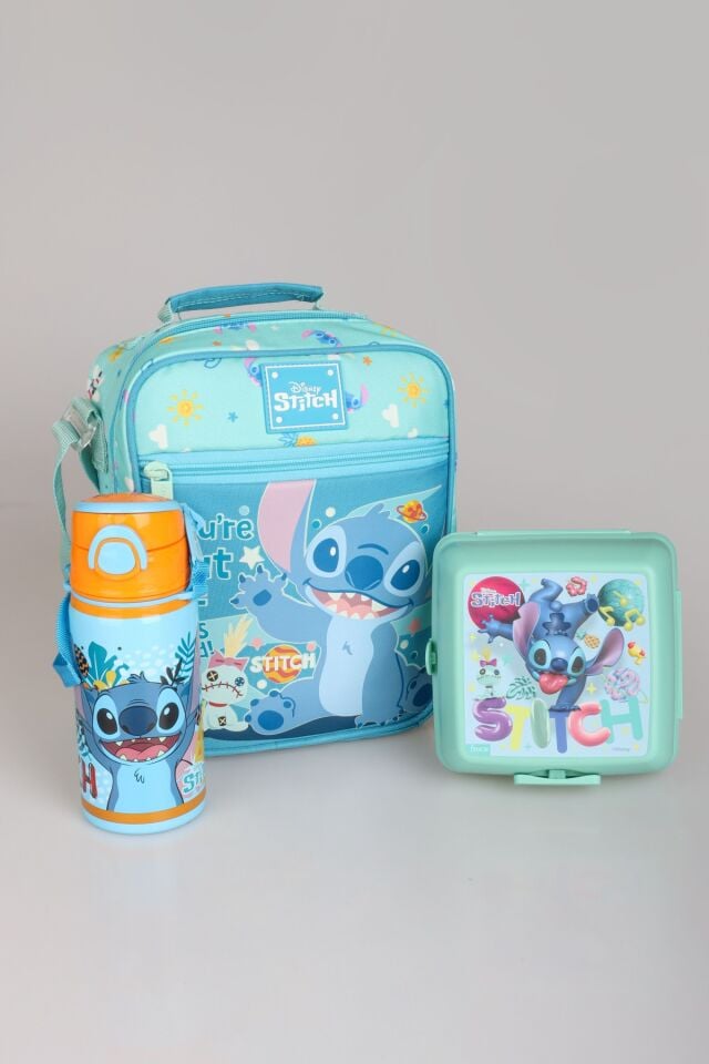 ''DEKOMUS CEP DEFTERİ HEDİYELİ'' LİSANSLI STITCH ''GALAXY POP KOLEKSİYONU'' TERMOSLU BESLENME ÇANTASI,500 ML ÇELİK MATARA VE BESLENME KABI SETİ