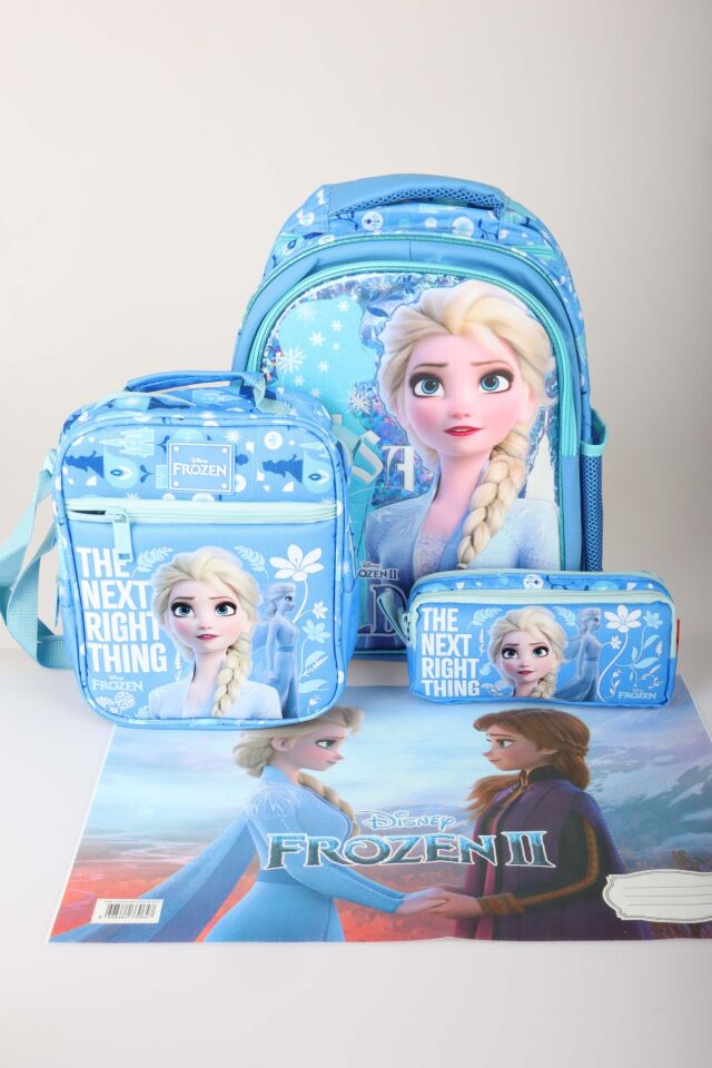 Dekomus Lisanslı Elsa Frozen Ice Glow Colleciton Büyük Boy Okul Çantası,Beslenme Çantası,Kalem Çantası ve Beslenme Örtüsü Seti