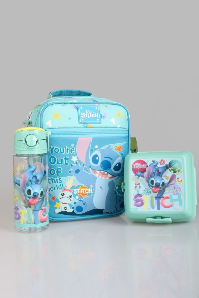 ''DEKOMUS CEP DEFTERİ HEDİYELİ'' LİSANSLI STITCH ''GALAXY POP KOLEKSİYONU'' TERMOSLU BESLENME ÇANTASI,500 ML MATARA VE BESLENME KABI SETİ